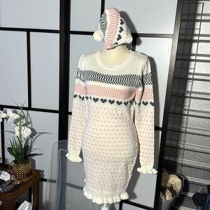 Heart & heels sweater dress + hat set